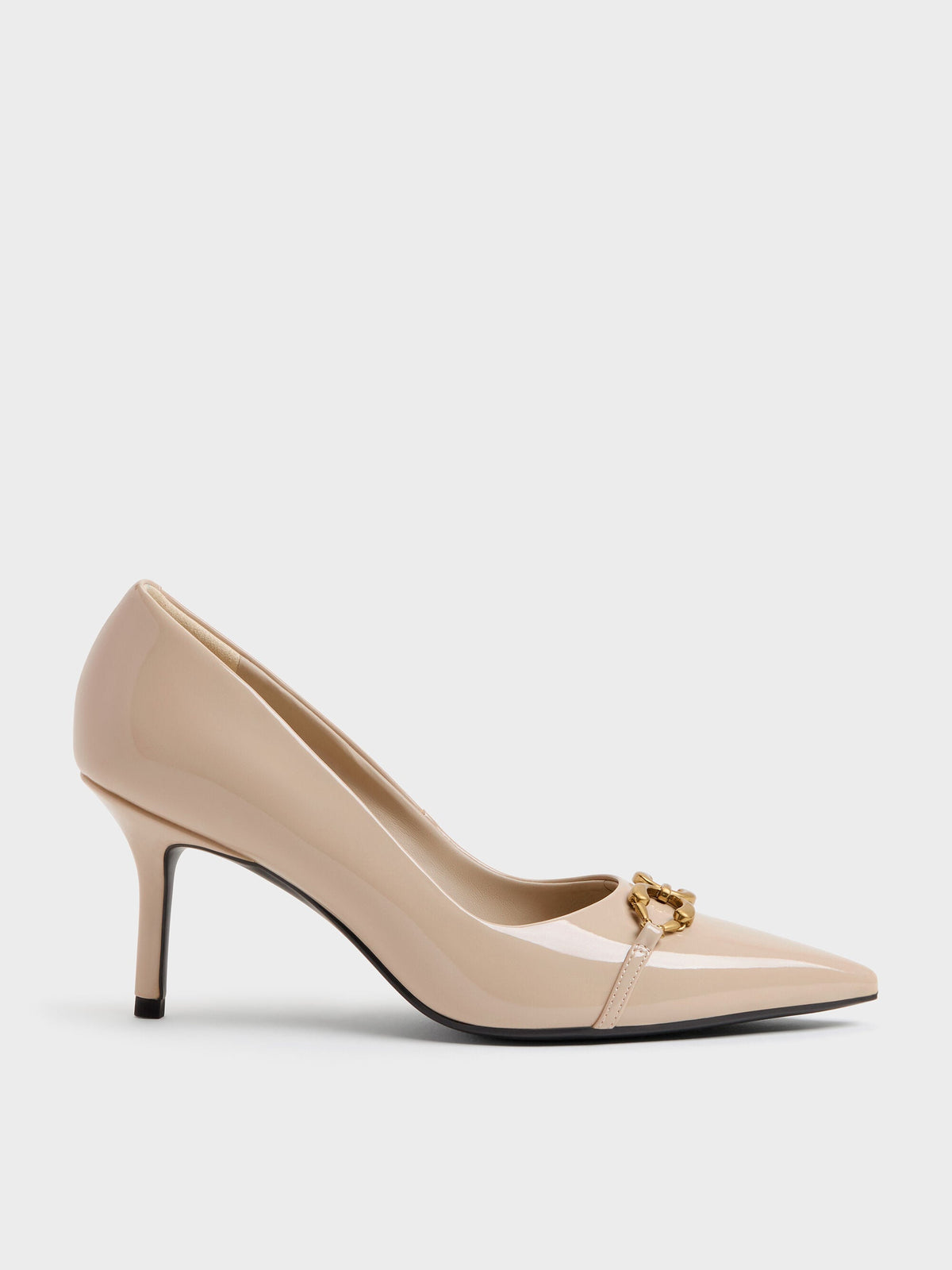 CHARLES & KEITH Signature / Patent Metallic-Buckle Pointed Pumps - Nude