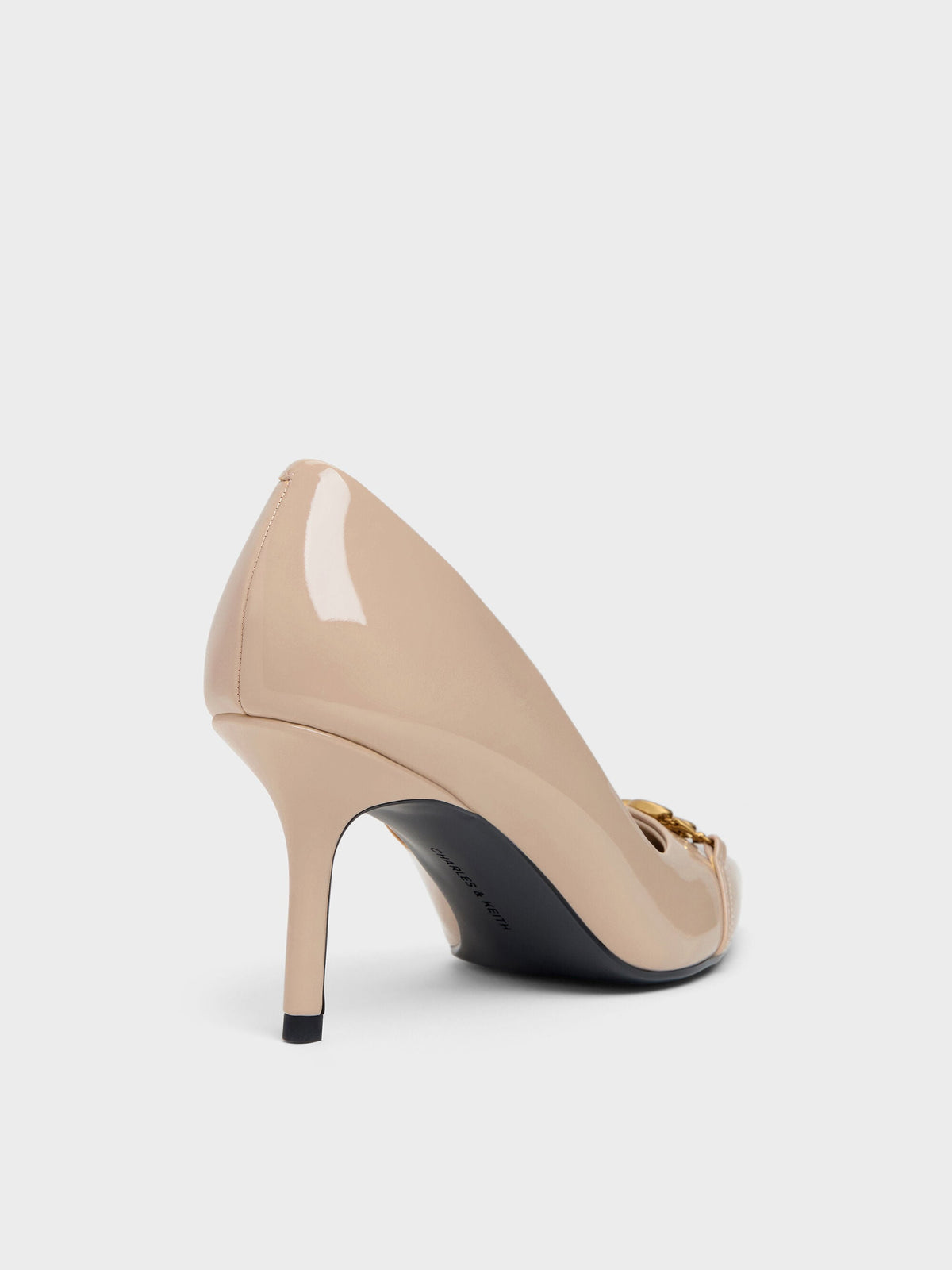 CHARLES & KEITH Signature / Patent Metallic-Buckle Pointed Pumps - Nude