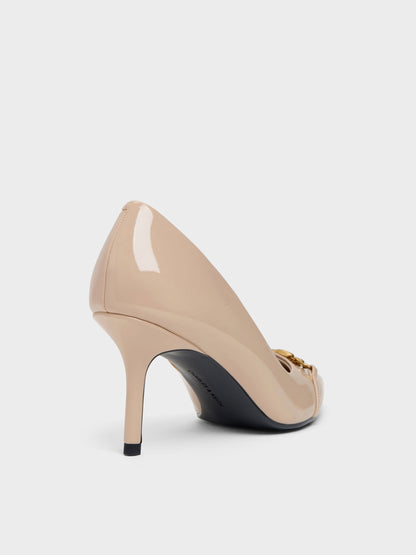 CHARLES & KEITH Signature / Patent Metallic-Buckle Pointed Pumps - Nude