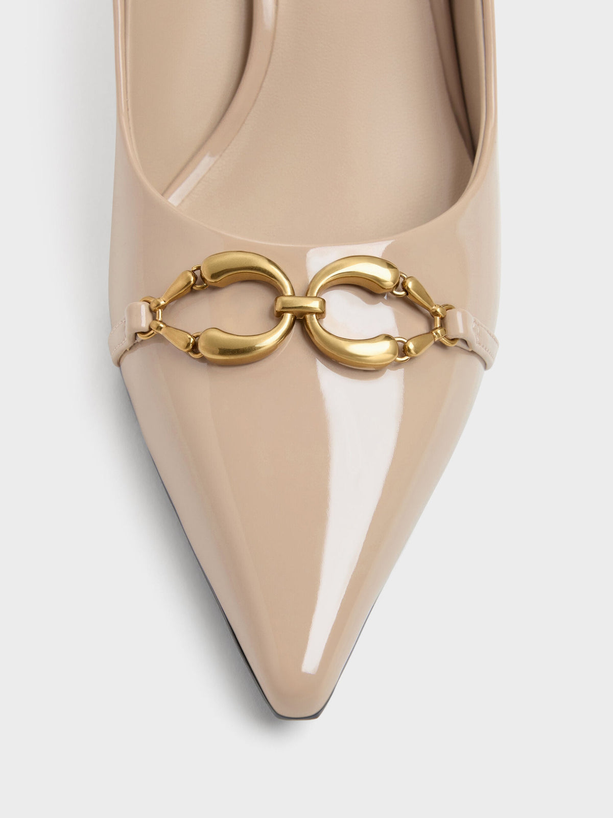 CHARLES & KEITH Signature / Patent Metallic-Buckle Pointed Pumps - Nude