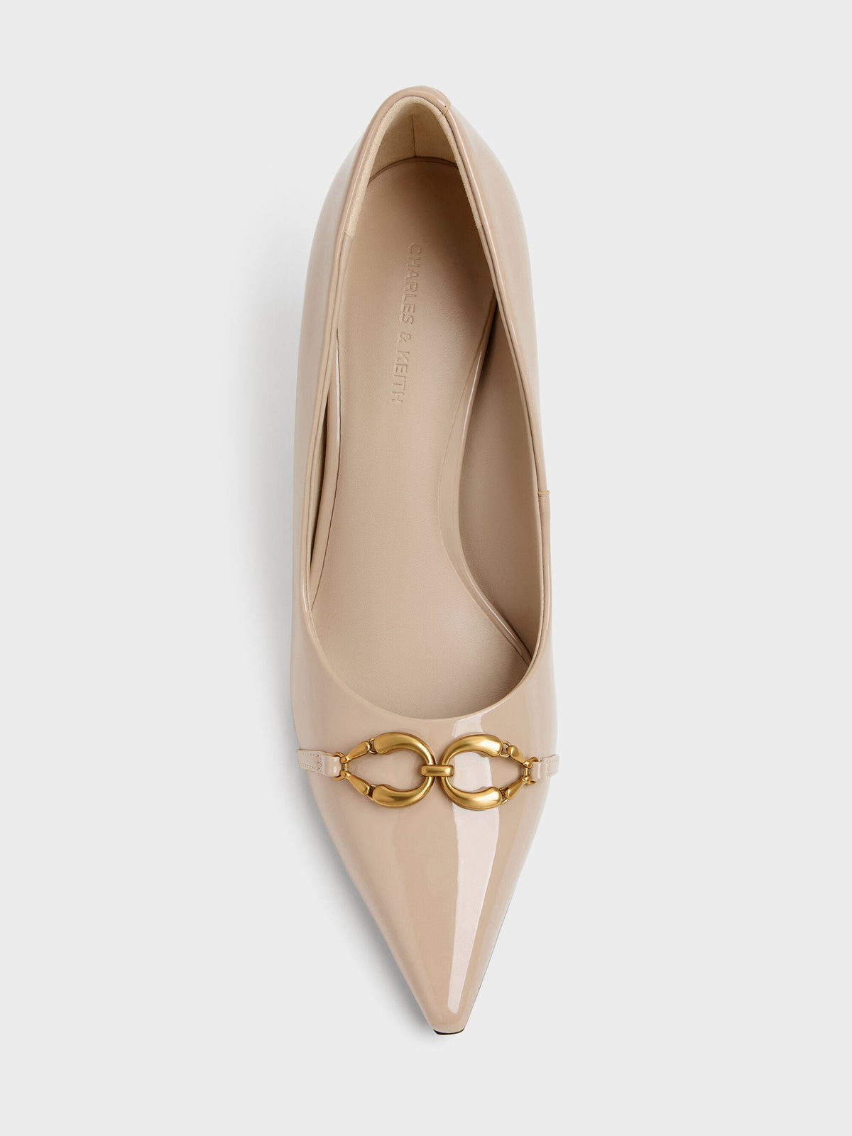 CHARLES & KEITH Signature / Patent Metallic-Buckle Pointed Pumps - Nude