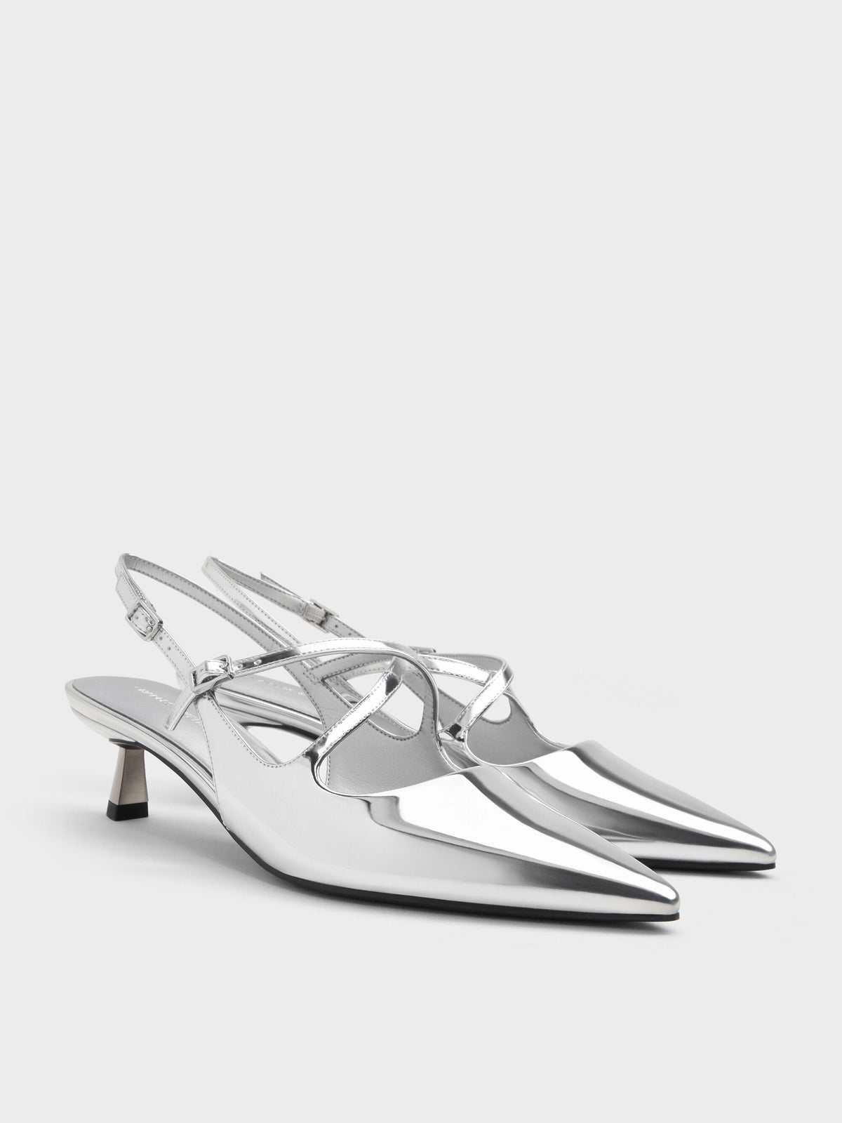 CHARLES & KEITH Exclusive / Pauline Metallic Crossover Kitten Heels - Silver