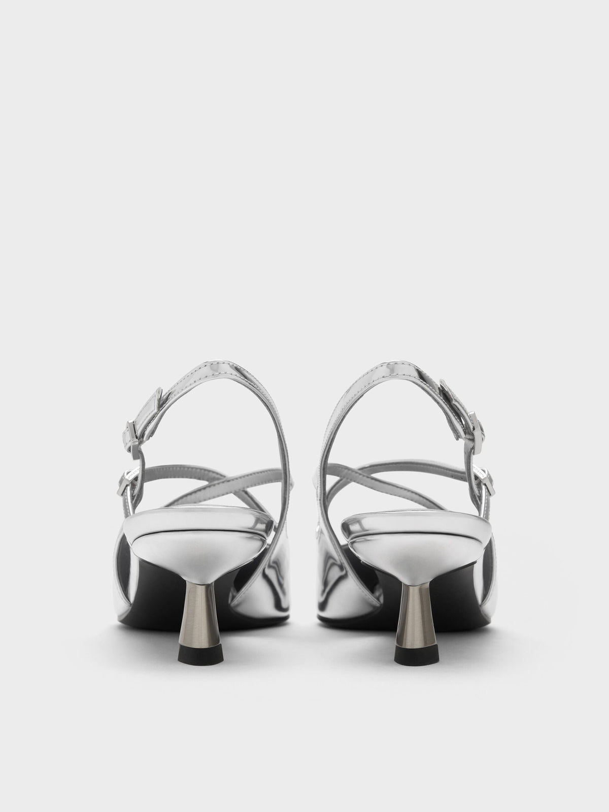 CHARLES & KEITH Exclusive / Pauline Metallic Crossover Kitten Heels - Silver