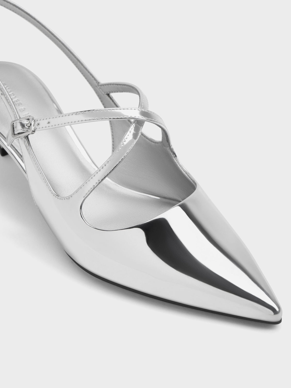 CHARLES & KEITH Exclusive / Pauline Metallic Crossover Kitten Heels - Silver