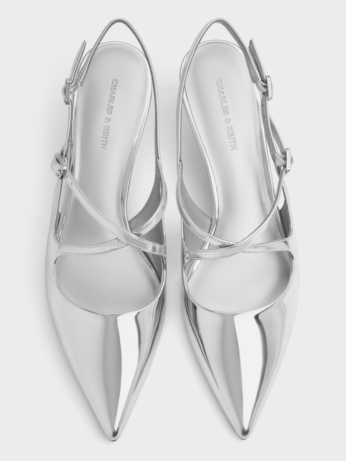 CHARLES & KEITH Exclusive / Pauline Metallic Crossover Kitten Heels - Silver