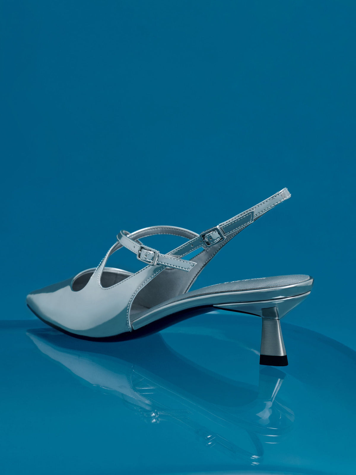 CHARLES & KEITH Exclusive / Pauline Metallic Crossover Kitten Heels - Silver