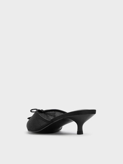 CHARLES & KEITH Hot Sale / Glittered Mesh Bow Kitten Heels - Black Textured