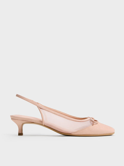 CHARLES & KEITH Top Pick / Mulligan Mesh Bow Slingback Pumps - Blush