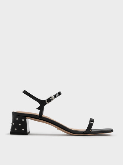 CHARLES & KEITH Hot Sale / Emmaline Patent Leather Crystal Sandals - Black Patent