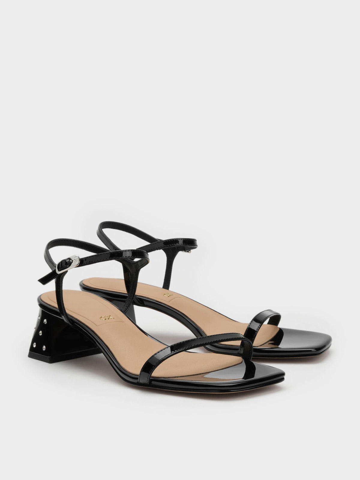 CHARLES & KEITH Hot Sale / Emmaline Patent Leather Crystal Sandals - Black Patent