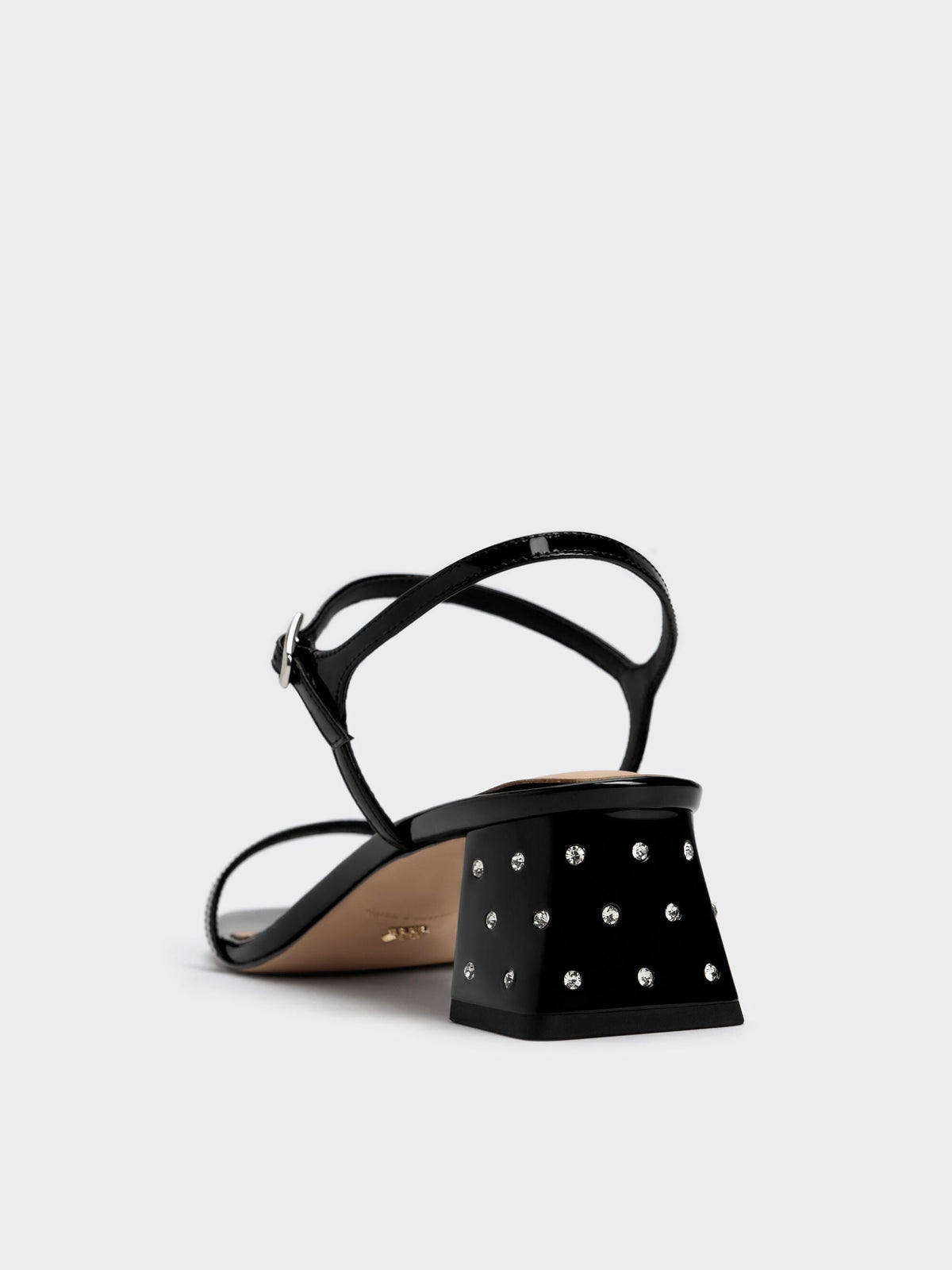 CHARLES & KEITH Hot Sale / Emmaline Patent Leather Crystal Sandals - Black Patent