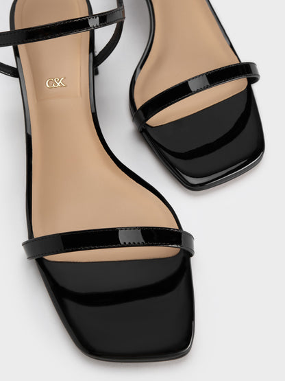 CHARLES & KEITH Hot Sale / Emmaline Patent Leather Crystal Sandals - Black Patent