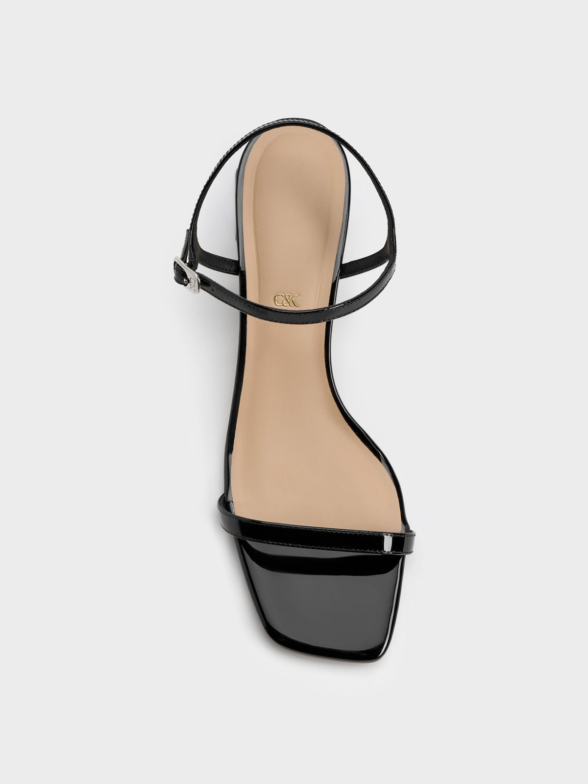 CHARLES & KEITH Hot Sale / Emmaline Patent Leather Crystal Sandals - Black Patent