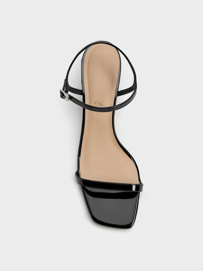 CHARLES & KEITH Hot Sale / Emmaline Patent Leather Crystal Sandals - Black Patent