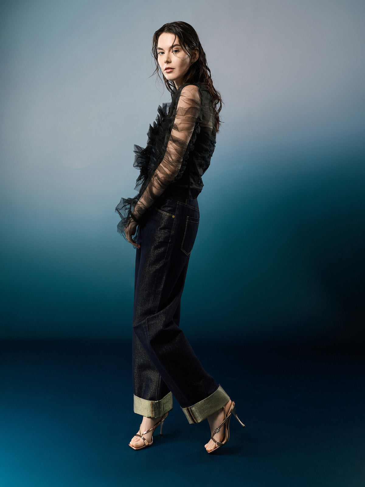CHARLES & KEITH Great Value / Metallic Leather Crystal-Buckle Ankle-Strap Heels - Bronze