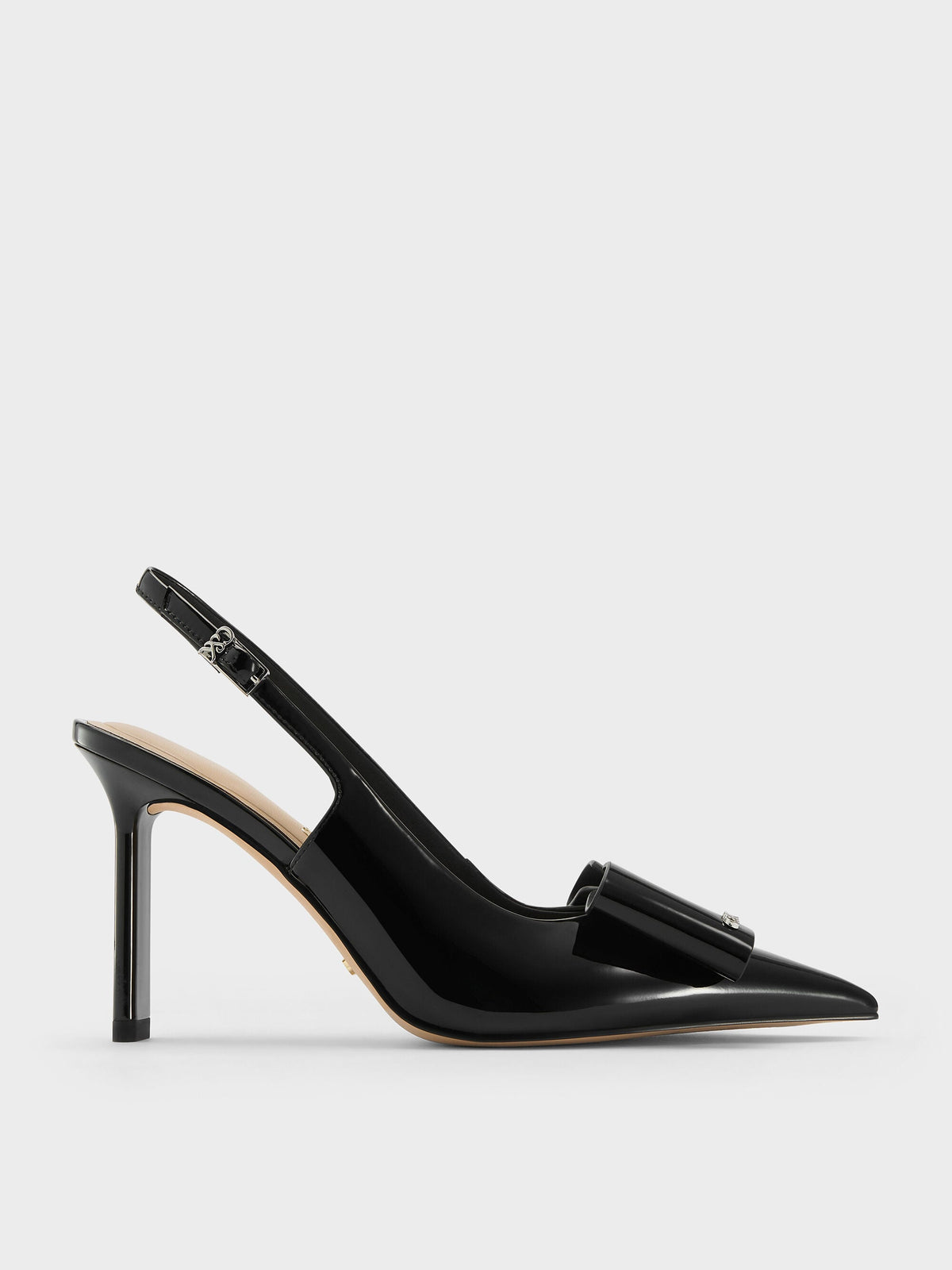 CHARLES & KEITH Recommended / Lu Patent Leather Bow Slingback Pumps - Black Patent
