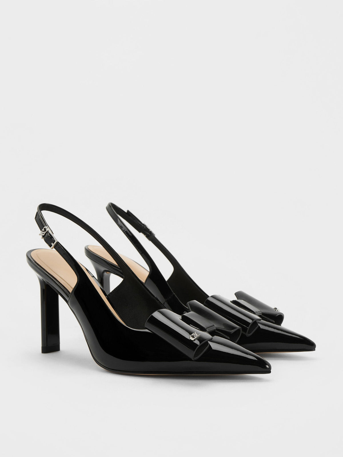 CHARLES & KEITH Recommended / Lu Patent Leather Bow Slingback Pumps - Black Patent