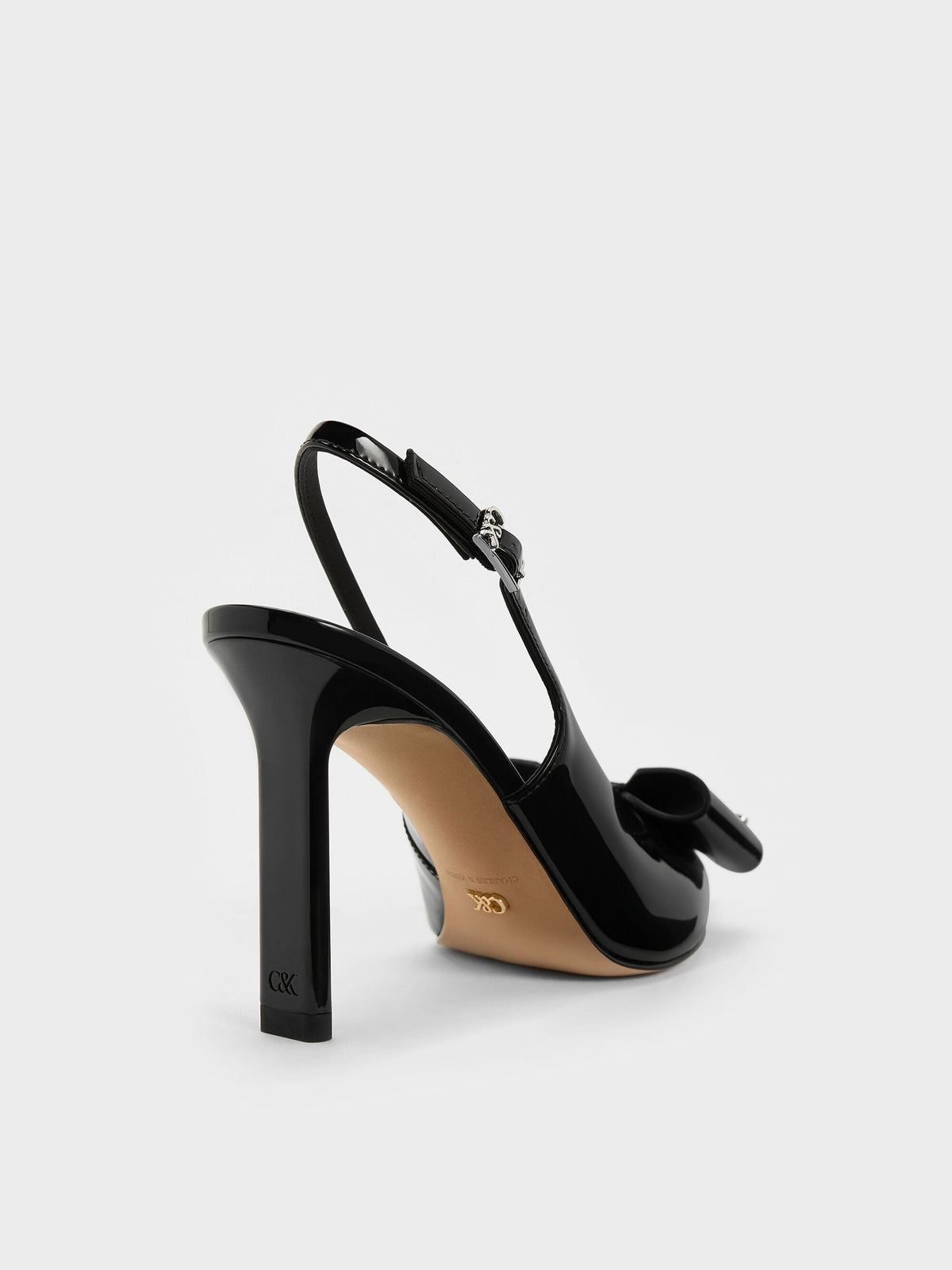 CHARLES & KEITH Recommended / Lu Patent Leather Bow Slingback Pumps - Black Patent