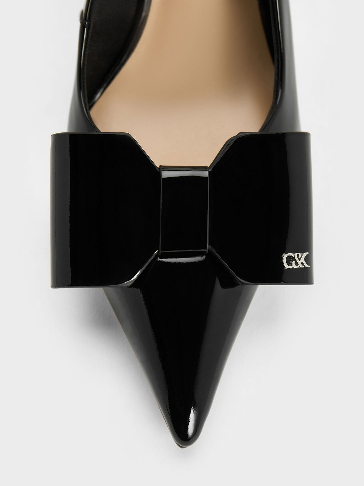 CHARLES & KEITH Recommended / Lu Patent Leather Bow Slingback Pumps - Black Patent