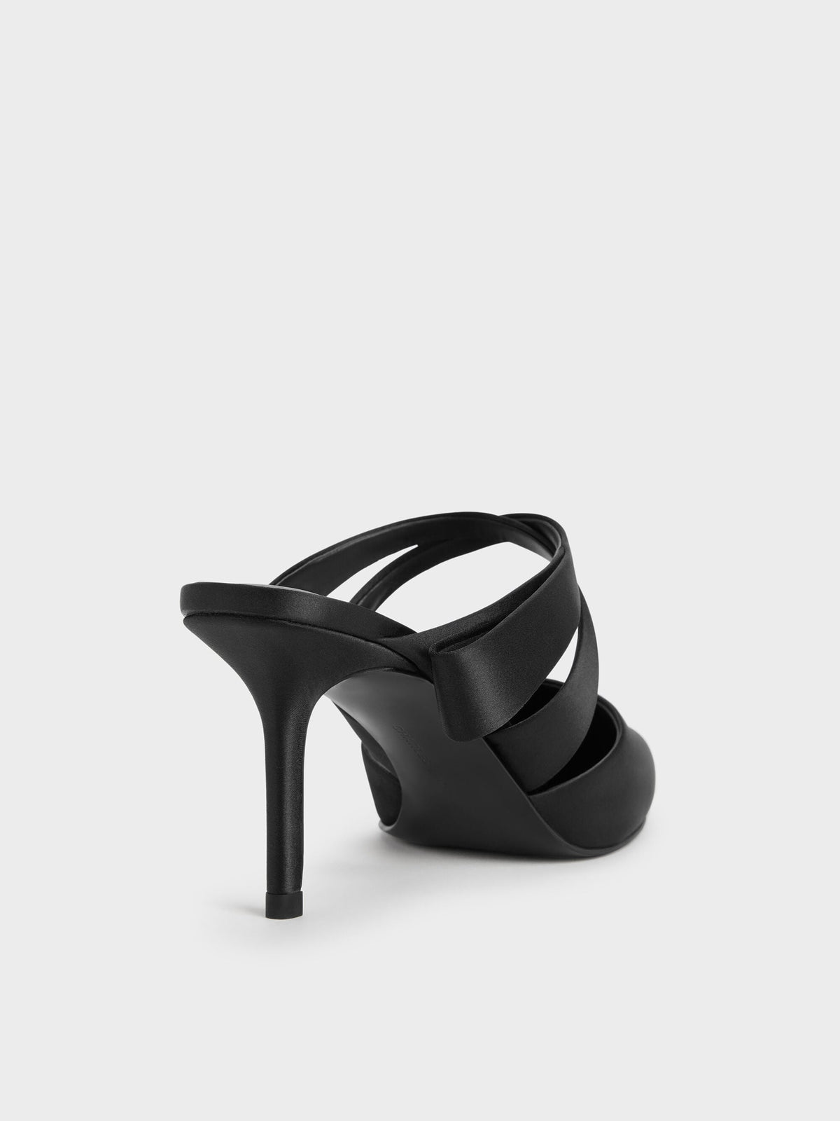 CHARLES & KEITH Hot Sale / Satin Pleated-Strap Heeled Mules - Black Textured