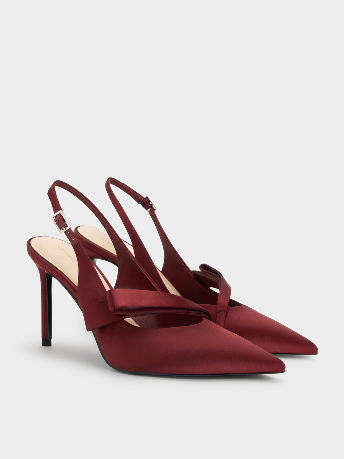 CHARLES & KEITH Featured / Satin Pleated-Strap Slingback Pumps - Red