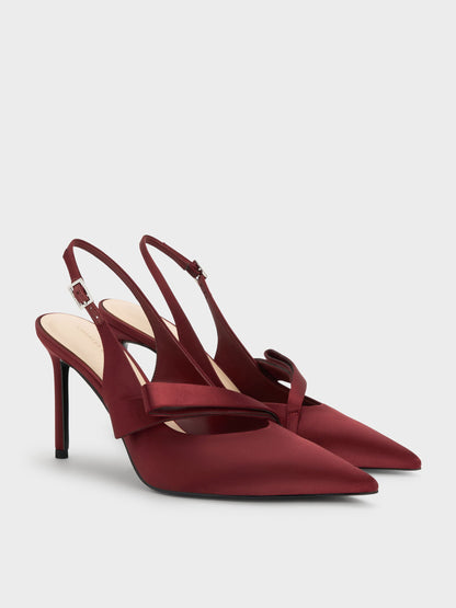 CHARLES & KEITH Featured / Satin Pleated-Strap Slingback Pumps - Red