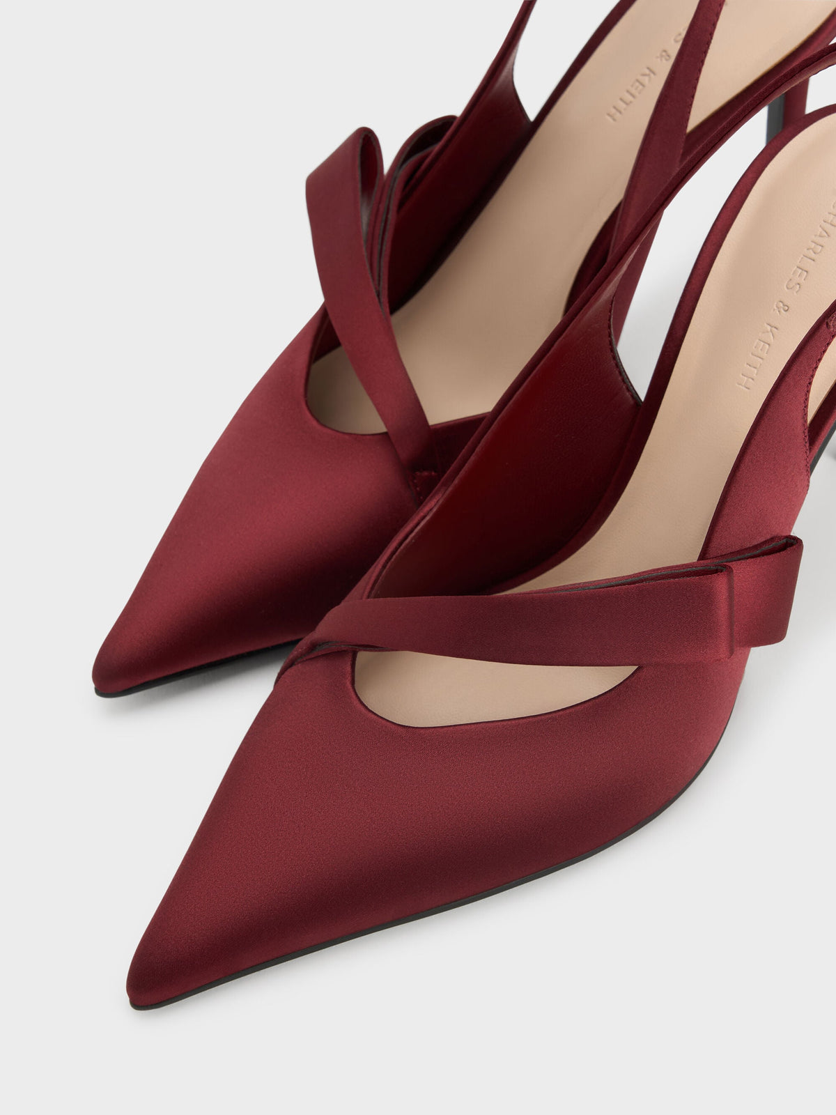 CHARLES & KEITH Featured / Satin Pleated-Strap Slingback Pumps - Red