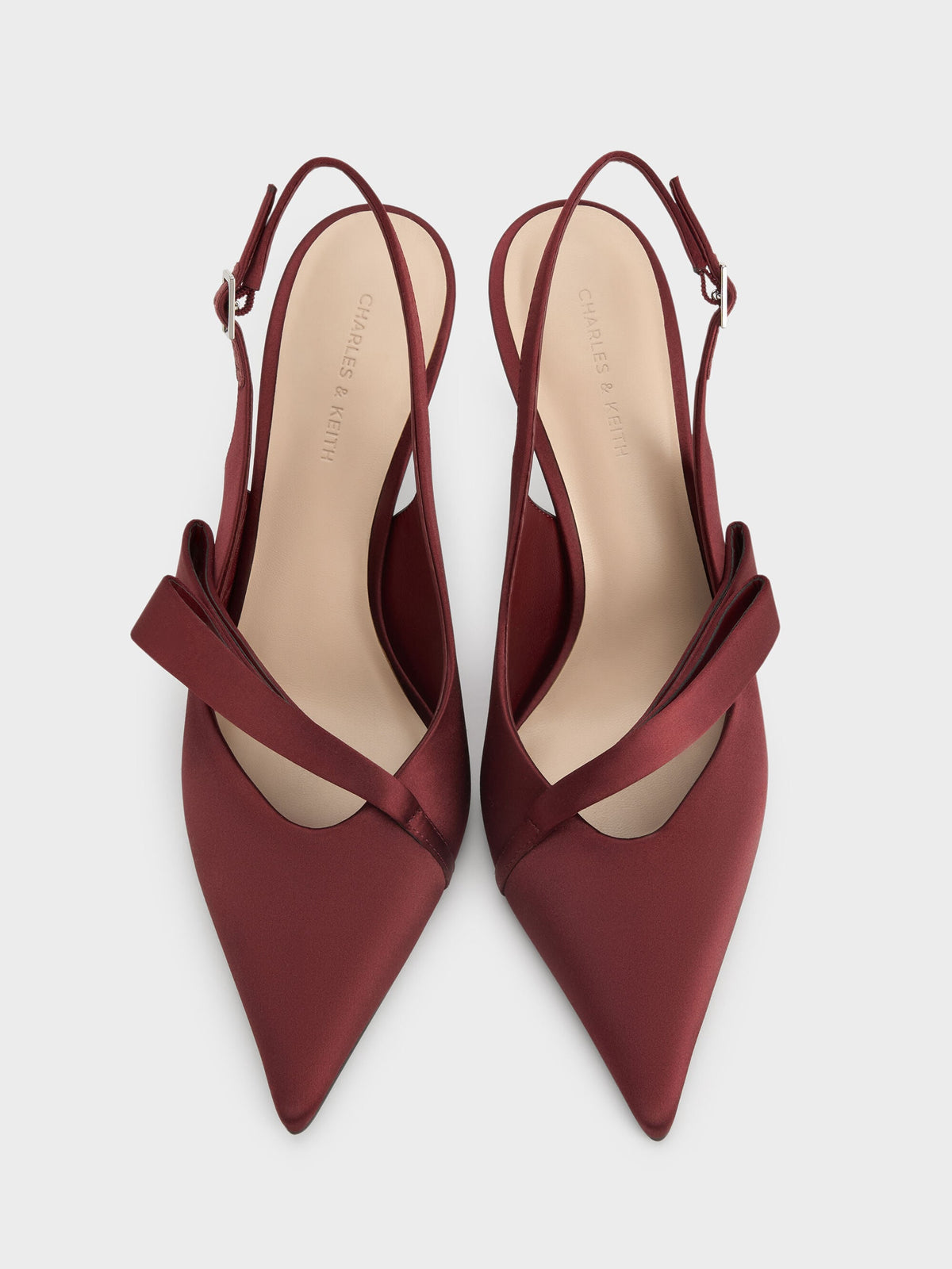 CHARLES & KEITH Featured / Satin Pleated-Strap Slingback Pumps - Red