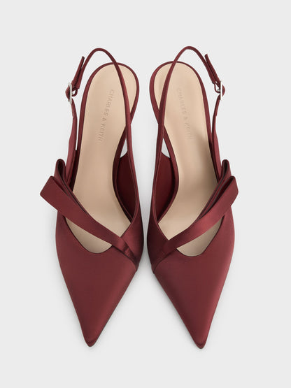 CHARLES & KEITH Featured / Satin Pleated-Strap Slingback Pumps - Red