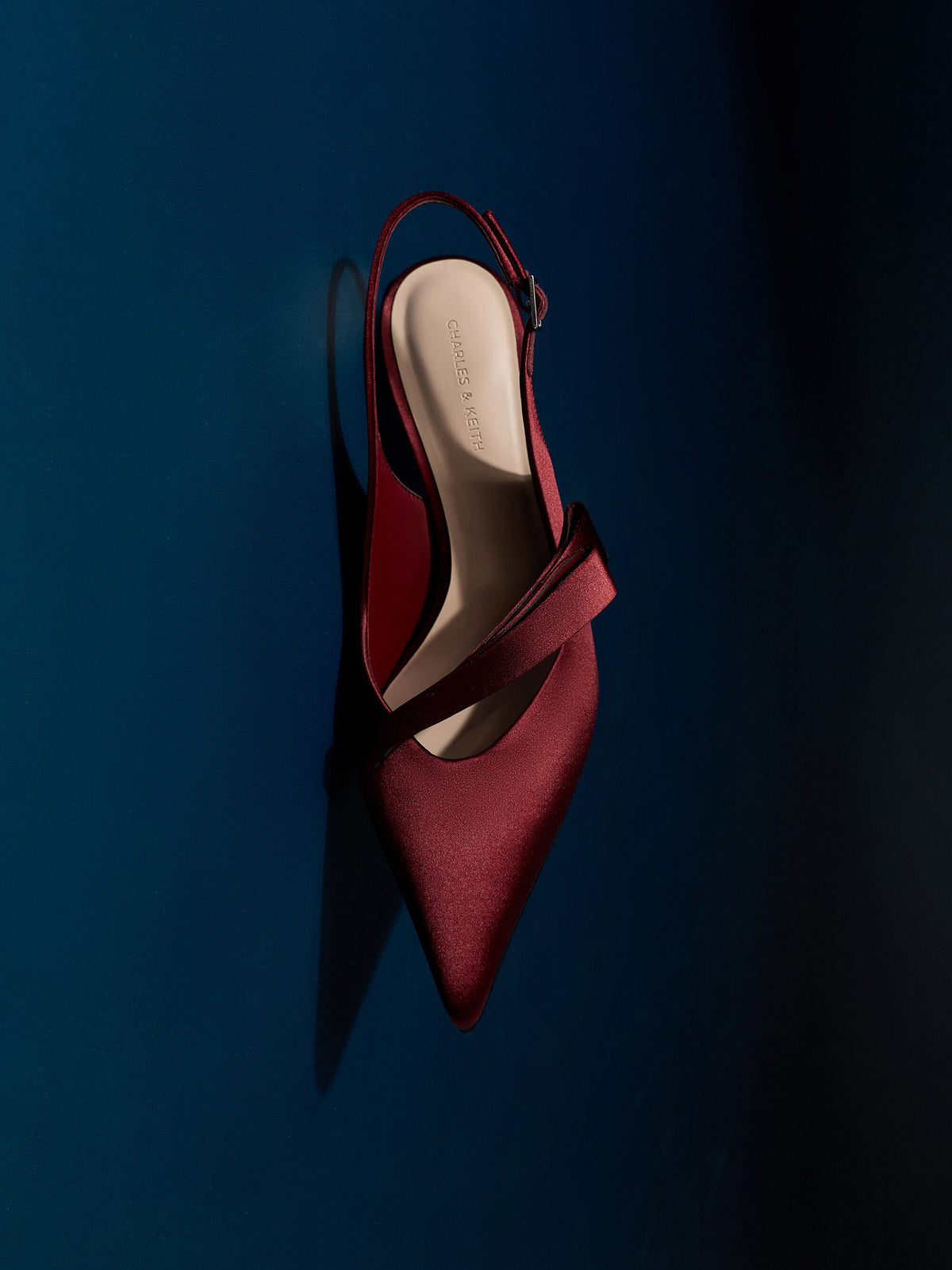CHARLES & KEITH Featured / Satin Pleated-Strap Slingback Pumps - Red
