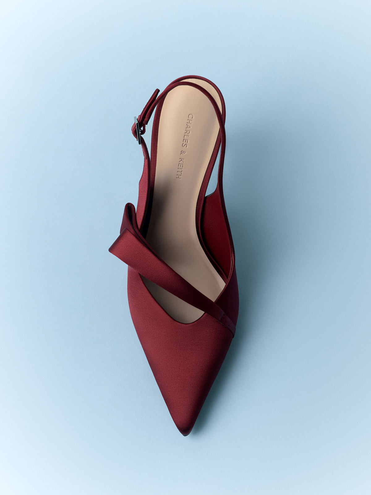 CHARLES & KEITH Featured / Satin Pleated-Strap Slingback Pumps - Red