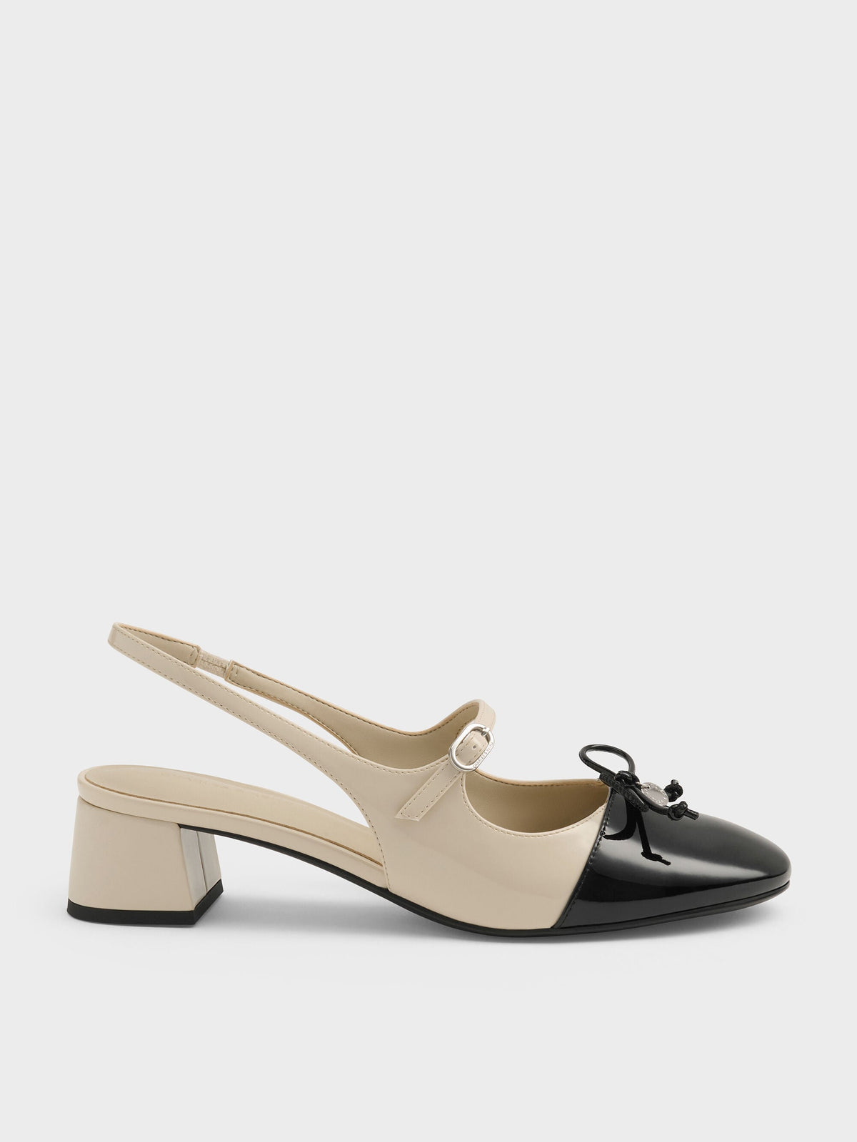 CHARLES & KEITH Customer Favorite / Two-Tone Patent Bow Slingback Pumps - Chalk