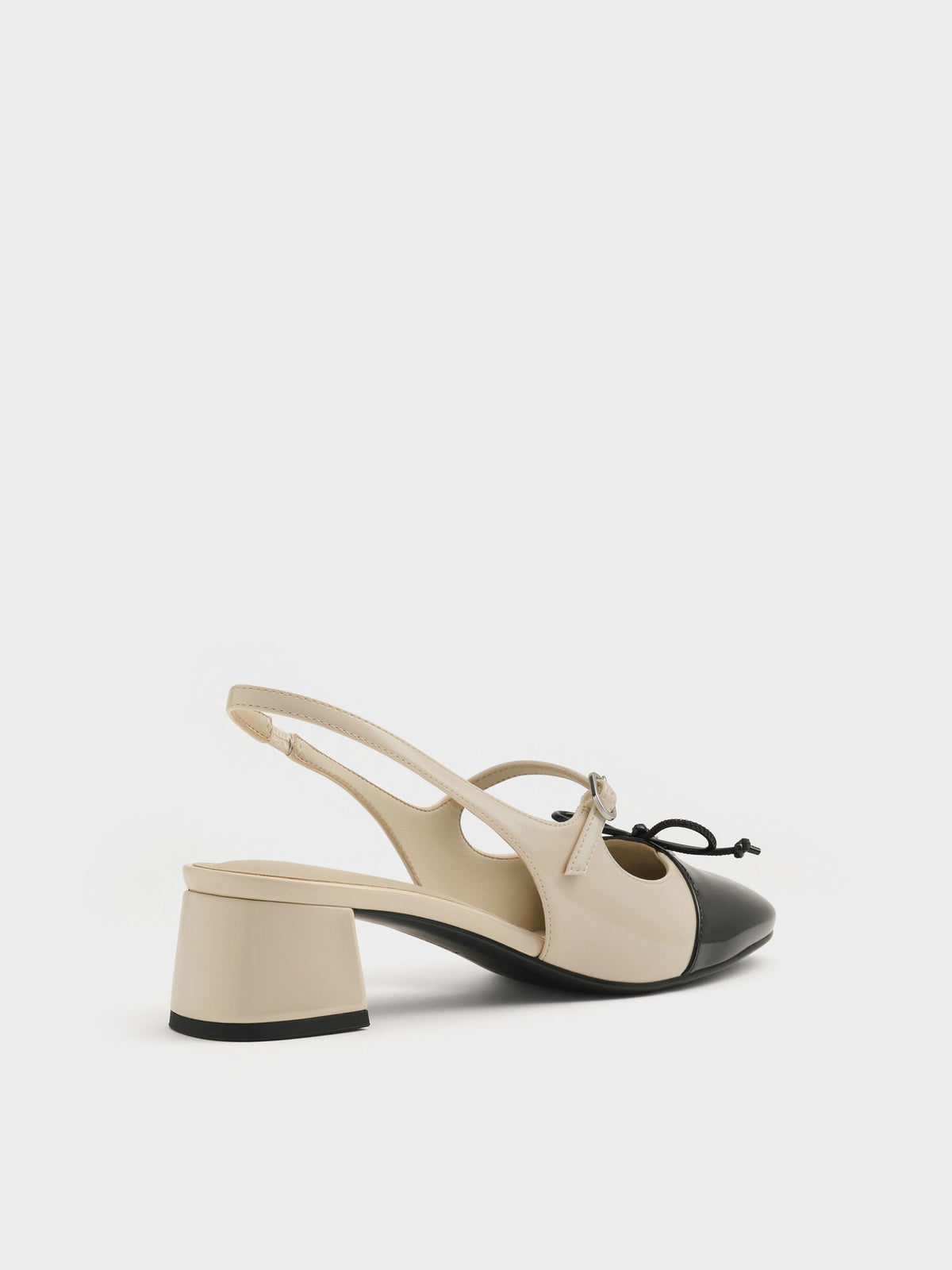 CHARLES & KEITH Customer Favorite / Two-Tone Patent Bow Slingback Pumps - Chalk