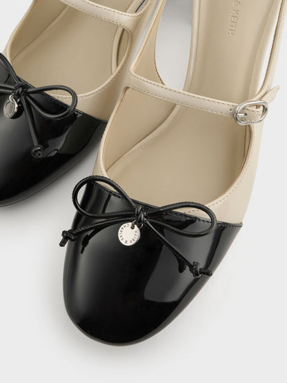CHARLES & KEITH Customer Favorite / Two-Tone Patent Bow Slingback Pumps - Chalk