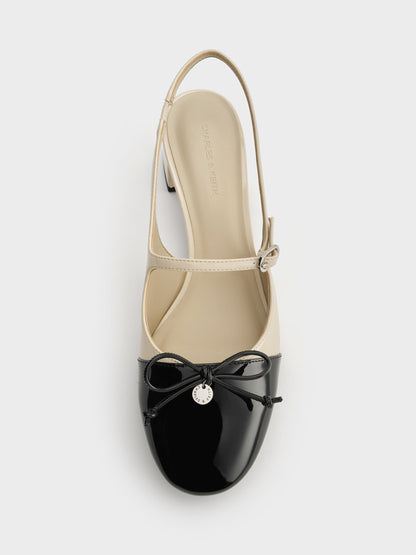 CHARLES & KEITH Customer Favorite / Two-Tone Patent Bow Slingback Pumps - Chalk