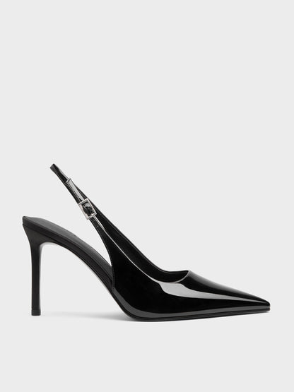 CHARLES & KEITH Trusted / Patent Pointed Slingback Pumps - Black Patent