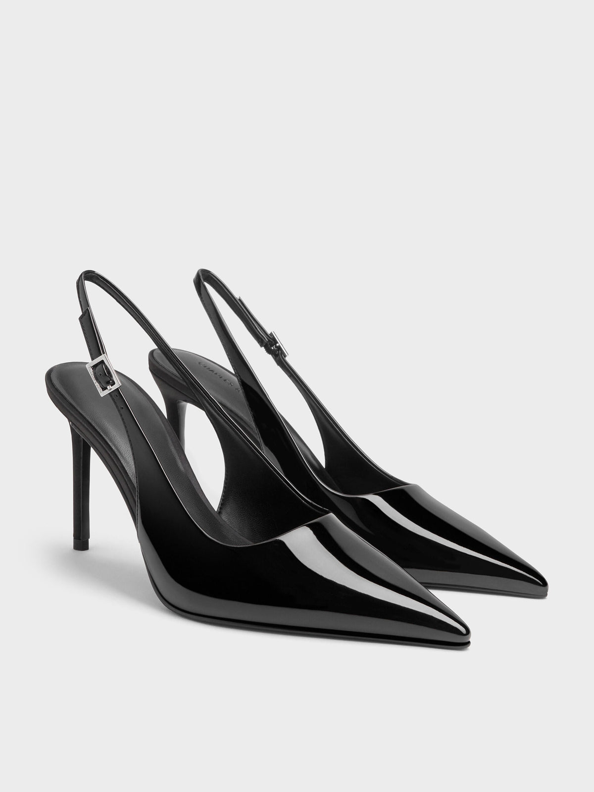 CHARLES & KEITH Trusted / Patent Pointed Slingback Pumps - Black Patent