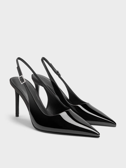 CHARLES & KEITH Trusted / Patent Pointed Slingback Pumps - Black Patent