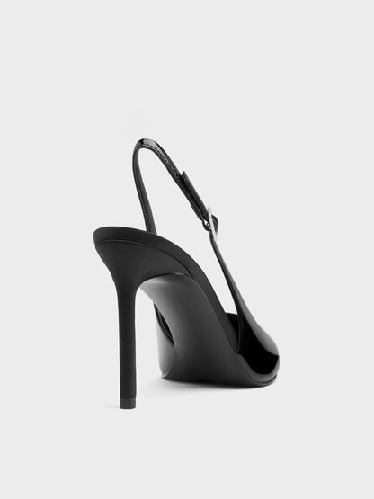 CHARLES & KEITH Trusted / Patent Pointed Slingback Pumps - Black Patent