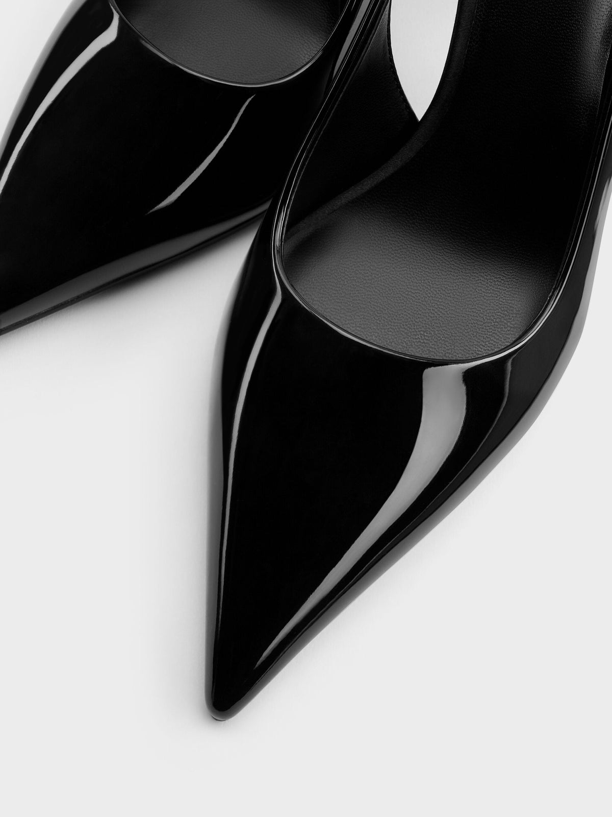 CHARLES & KEITH Trusted / Patent Pointed Slingback Pumps - Black Patent