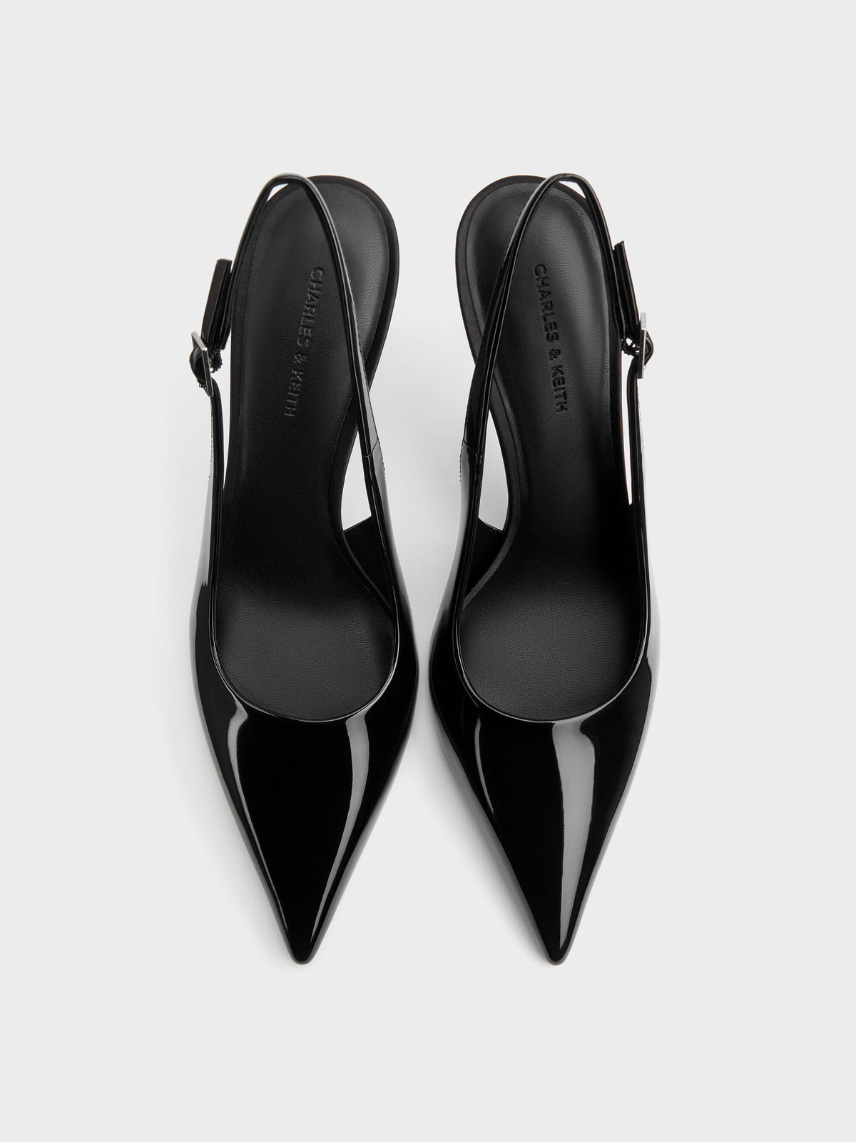 CHARLES & KEITH Trusted / Patent Pointed Slingback Pumps - Black Patent