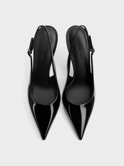 CHARLES & KEITH Trusted / Patent Pointed Slingback Pumps - Black Patent