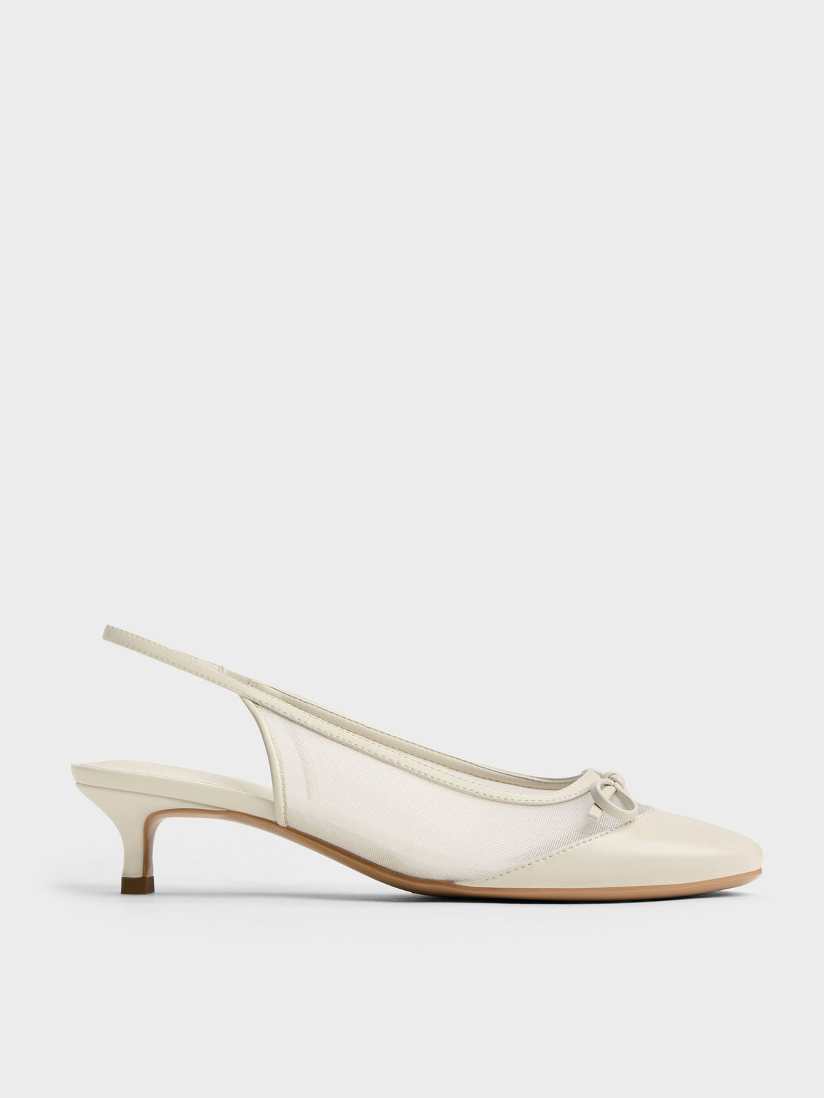 CHARLES & KEITH Trusted / Mulligan Mesh Bow Slingback Pumps - Chalk