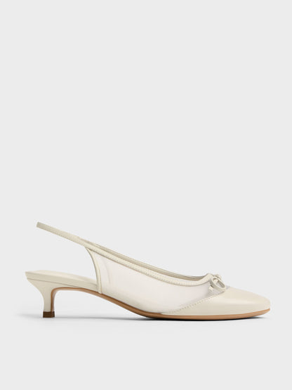 CHARLES & KEITH Trusted / Mulligan Mesh Bow Slingback Pumps - Chalk