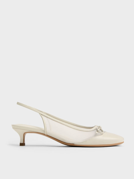 CHARLES & KEITH Trusted / Mulligan Mesh Bow Slingback Pumps - Chalk