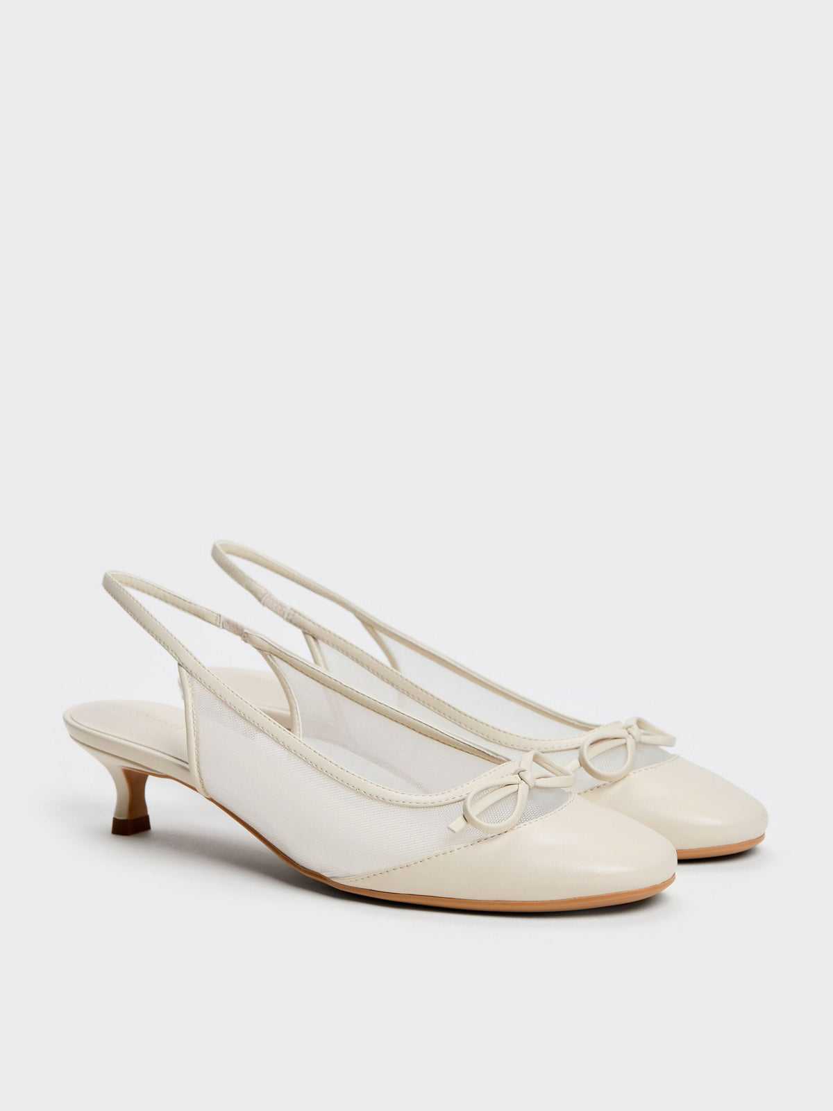 CHARLES & KEITH Trusted / Mulligan Mesh Bow Slingback Pumps - Chalk
