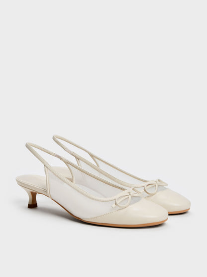 CHARLES & KEITH Trusted / Mulligan Mesh Bow Slingback Pumps - Chalk