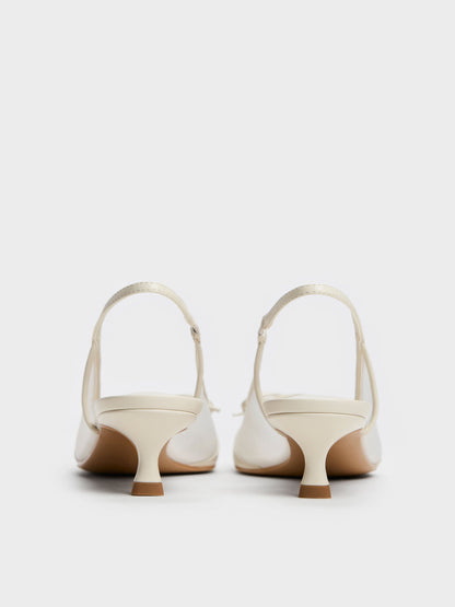CHARLES & KEITH Trusted / Mulligan Mesh Bow Slingback Pumps - Chalk