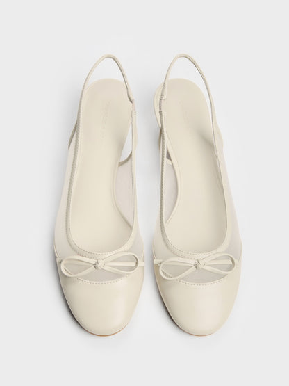 CHARLES & KEITH Trusted / Mulligan Mesh Bow Slingback Pumps - Chalk