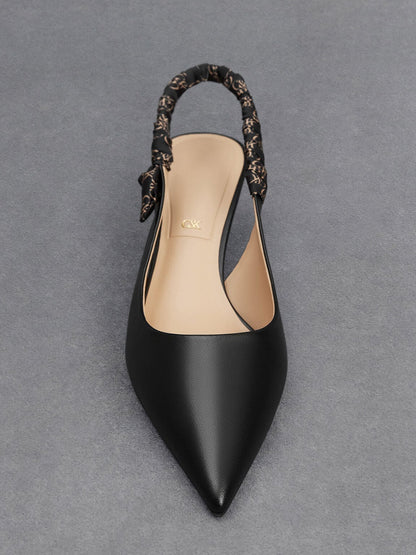 CHARLES & KEITH Top Pick / Tully Leather Ruched Print Slingback Pumps - Black